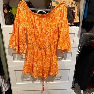 Orange Off-Shoulder Women's Peasant Top Dress
